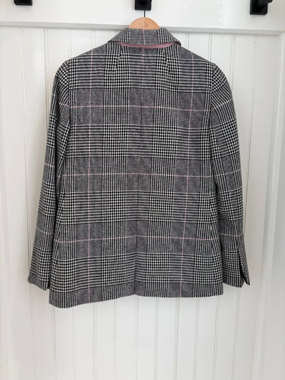 J.Crew Nello Gori Boyfriend Blazer Glen Plaid Houndstooth Pink Lining Sz 2